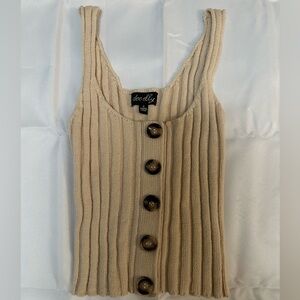 Beige Ribbed Button-Down Tank Top